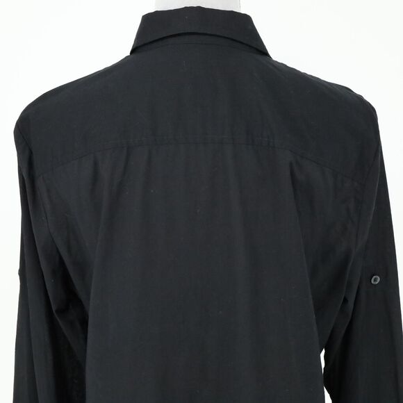 Jones NY Top Womens Large Black Cotton Shirt Semi Sheer Pockets Blouse Preppy - Picture 7 of 16